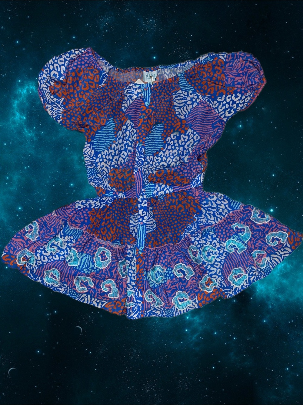 🆕#331~TAJ by Sabrina Crippa Blue, Purple & Orange Button-Front Dress